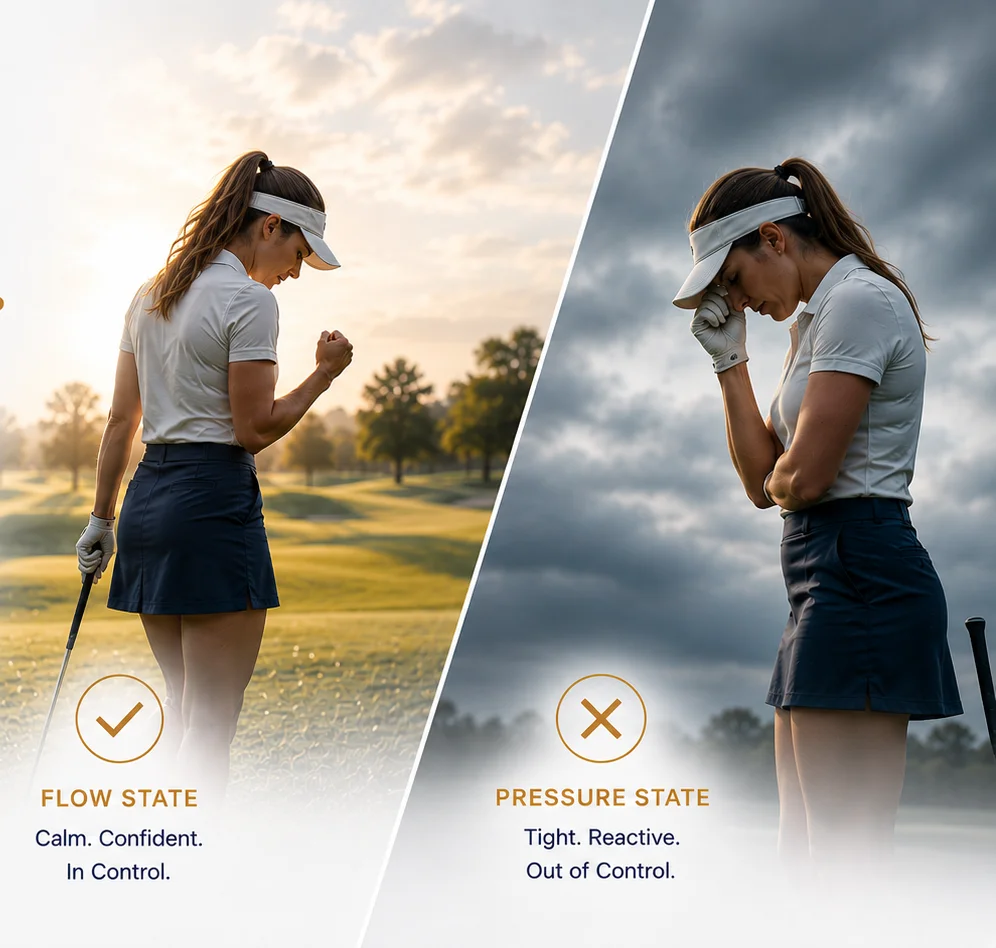 Flow state versus pressure state — the same golfer, two wirings